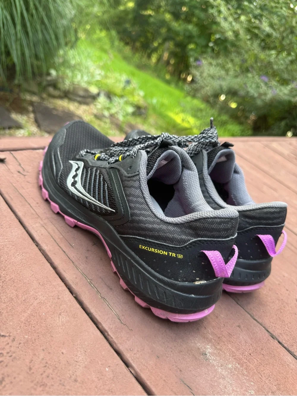 Saucony Excursion TR 15 Women's Black Athletic Trail Shoes with Pink Accents